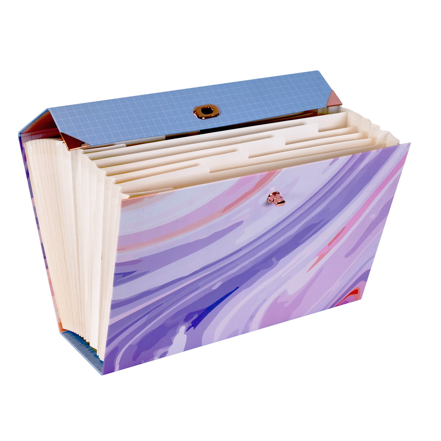 Purple Abstract 19-Pocket Expanding Box File with Rose Gold Coloured Accents