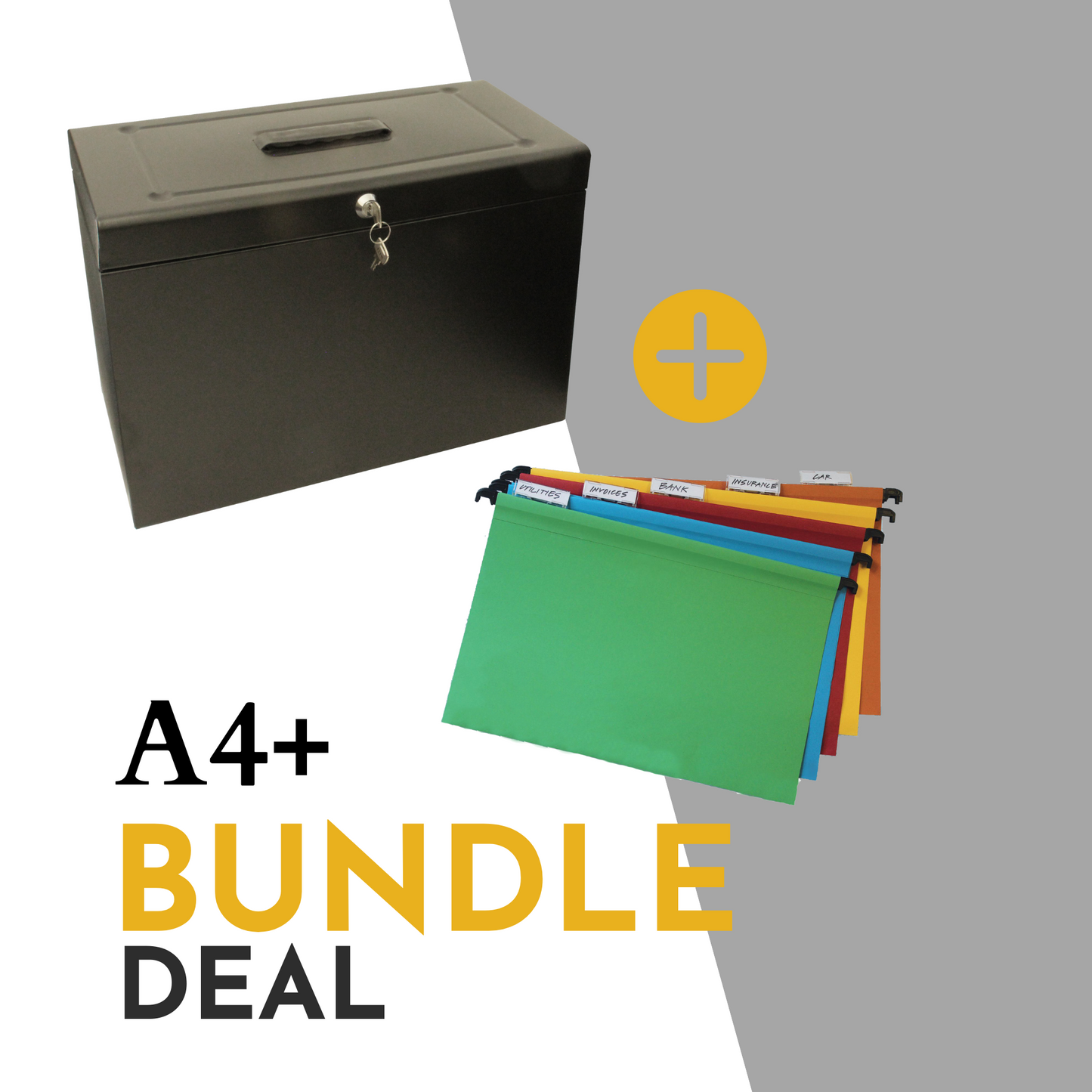 A4+ (Foolscap) File Box with 5 Suspension Files PLUS 10 Assorted Colour Suspension Files