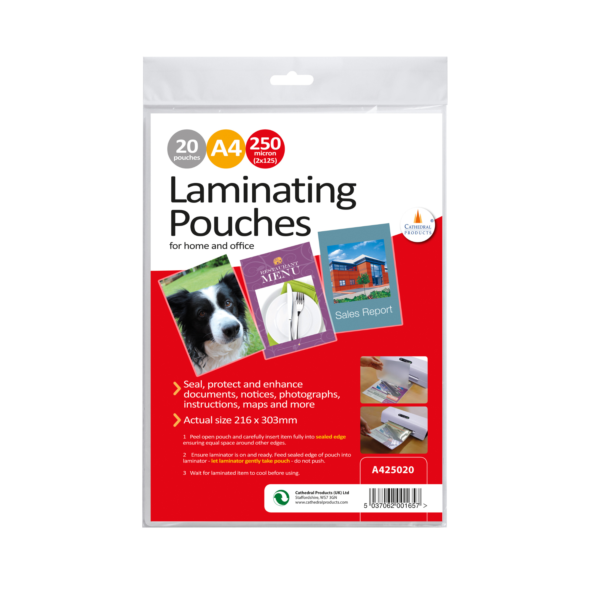 ACROPAQ Laminating Pouches A4-100 Pack, 250 Micron (2 x 125 Micron), Glossy  Finish, Premium Quality, Rounded Corners, Ideal for menus and certificates