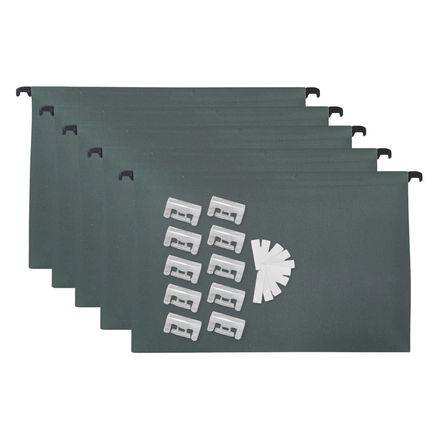 A4+ (Foolscap) Green Manilla Suspension Files with Clip on Index Tabs and Inserts