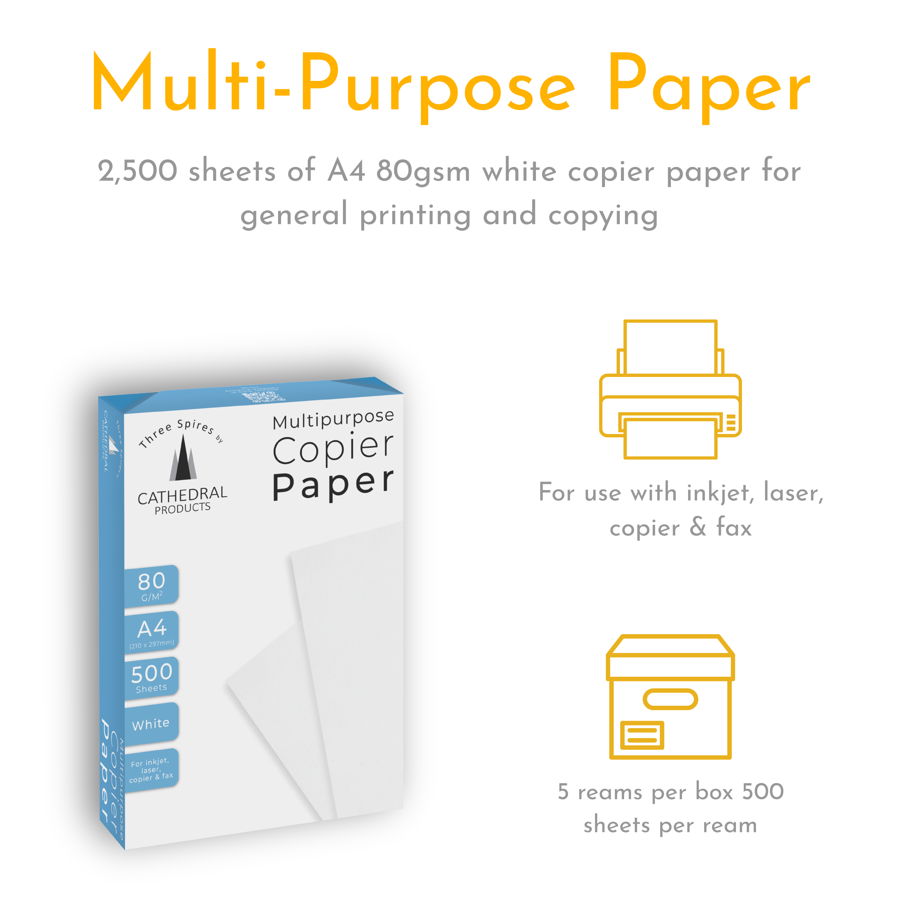 Cathedral Products A4 Copier Paper 80gsm – 5 Reams