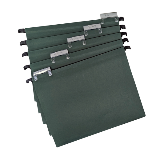 A4 Green Manilla Suspension Files with Clip on Index Tabs and Inserts