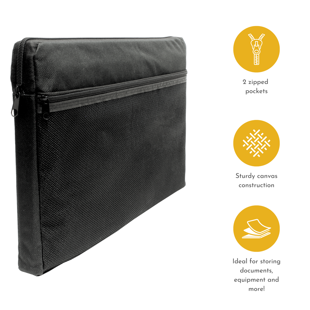 A4 Canvas Document Bag with Zip and Outer Mesh Pocket