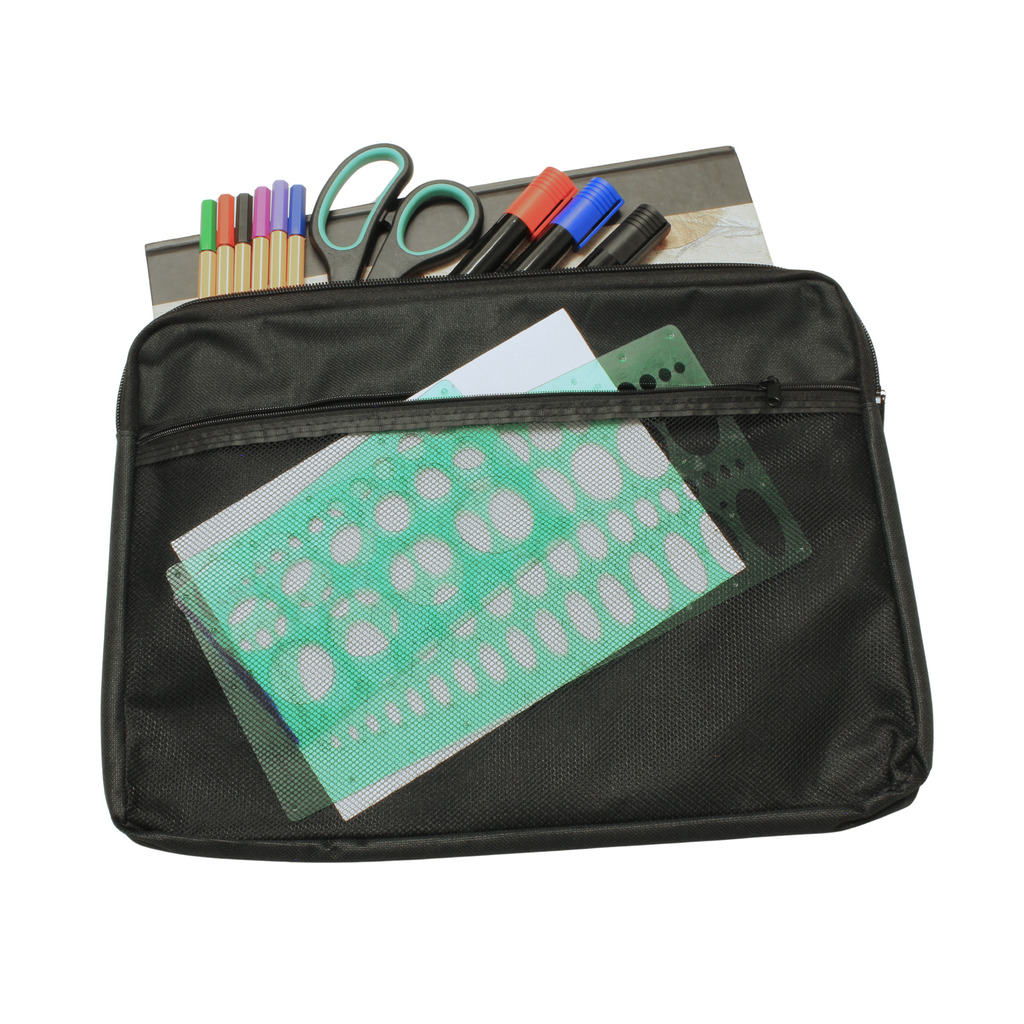 A4 Canvas Document Bag with Zip and Outer Mesh Pocket