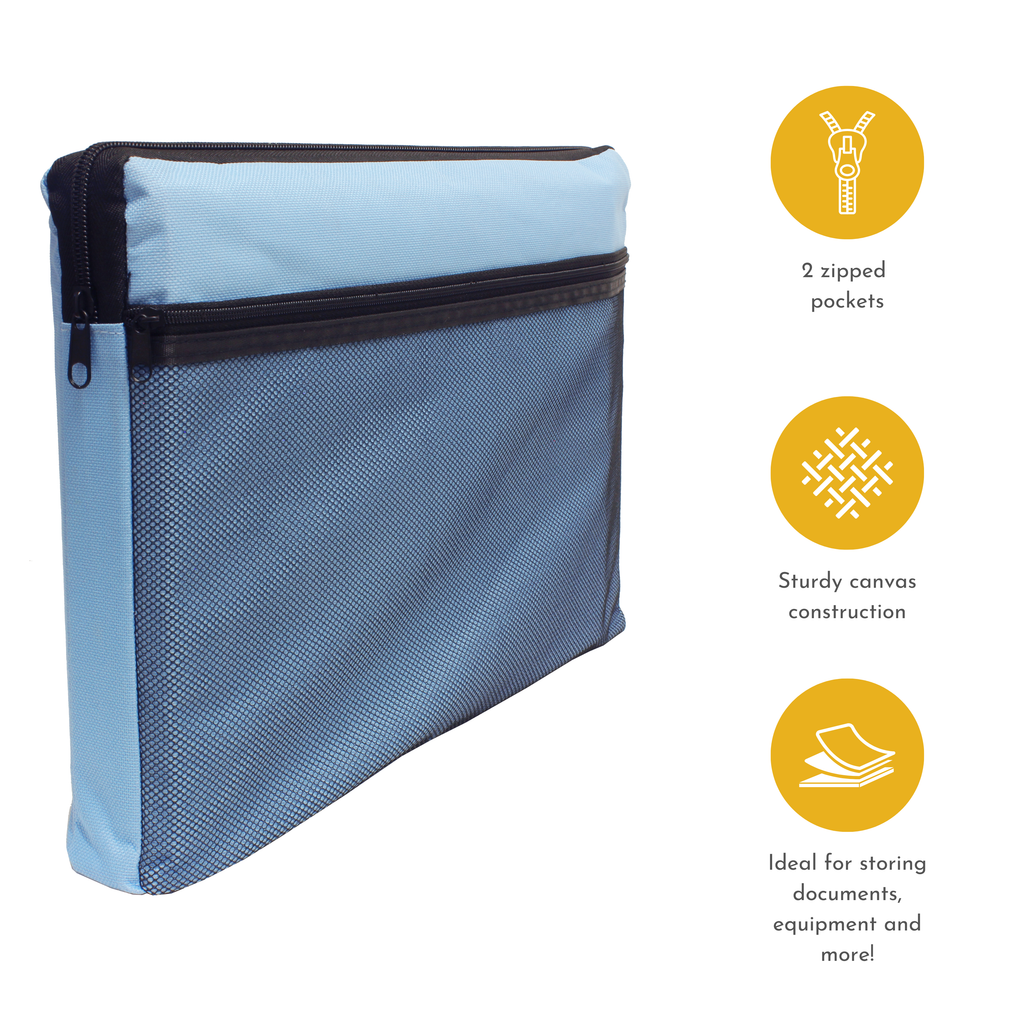 A4 Canvas Document Bag with Zip and Outer Mesh Pocket