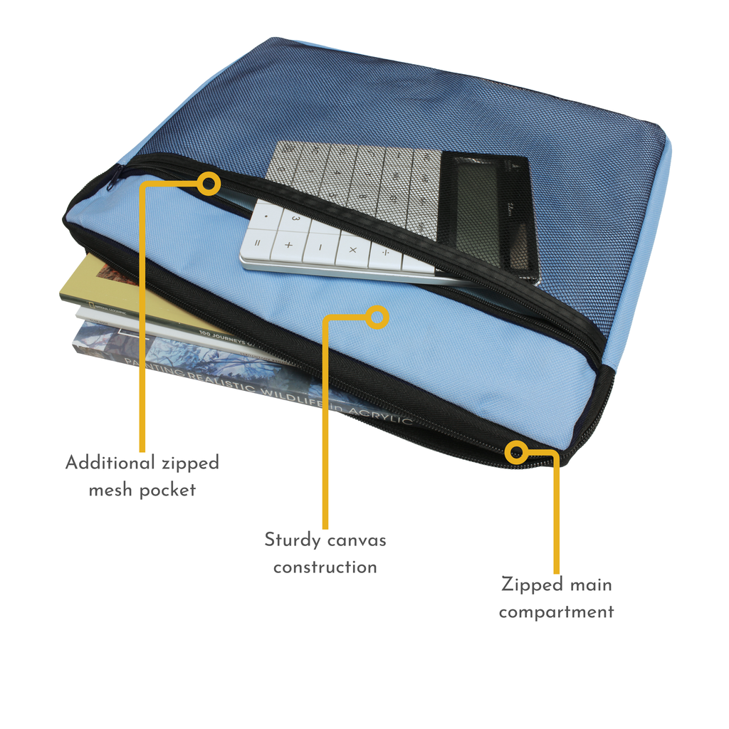 A4 Canvas Document Bag with Zip and Outer Mesh Pocket