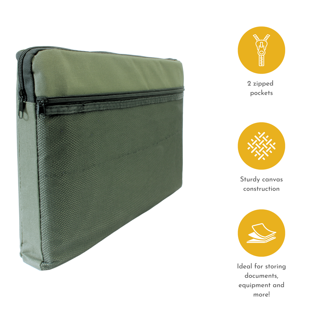A4 Canvas Document Bag with Zip and Outer Mesh Pocket
