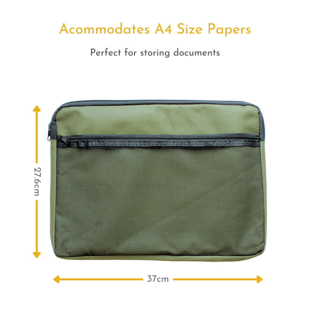A4 Canvas Document Bag with Zip and Outer Mesh Pocket