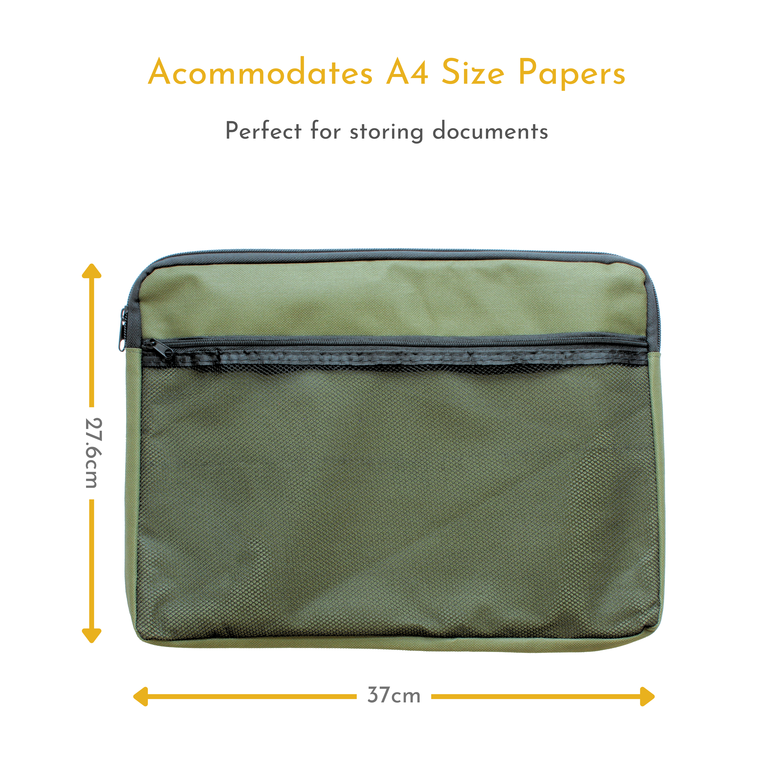 A4 Canvas Document Bag with Zip and Outer Mesh Pocket