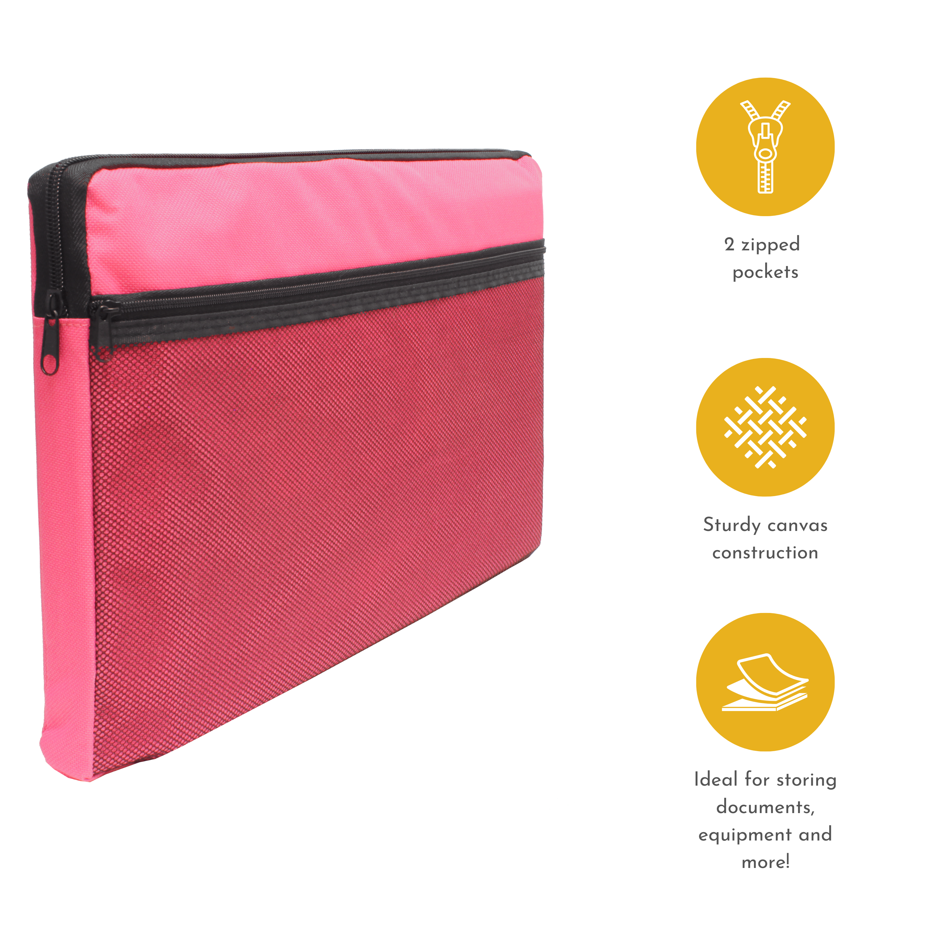 A4 Canvas Document Bag with Zip and Outer Mesh Pocket