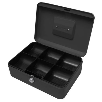 Key Lockable Cash Box with Lift Out 6 Compartment Coin Tray - 10 Inch