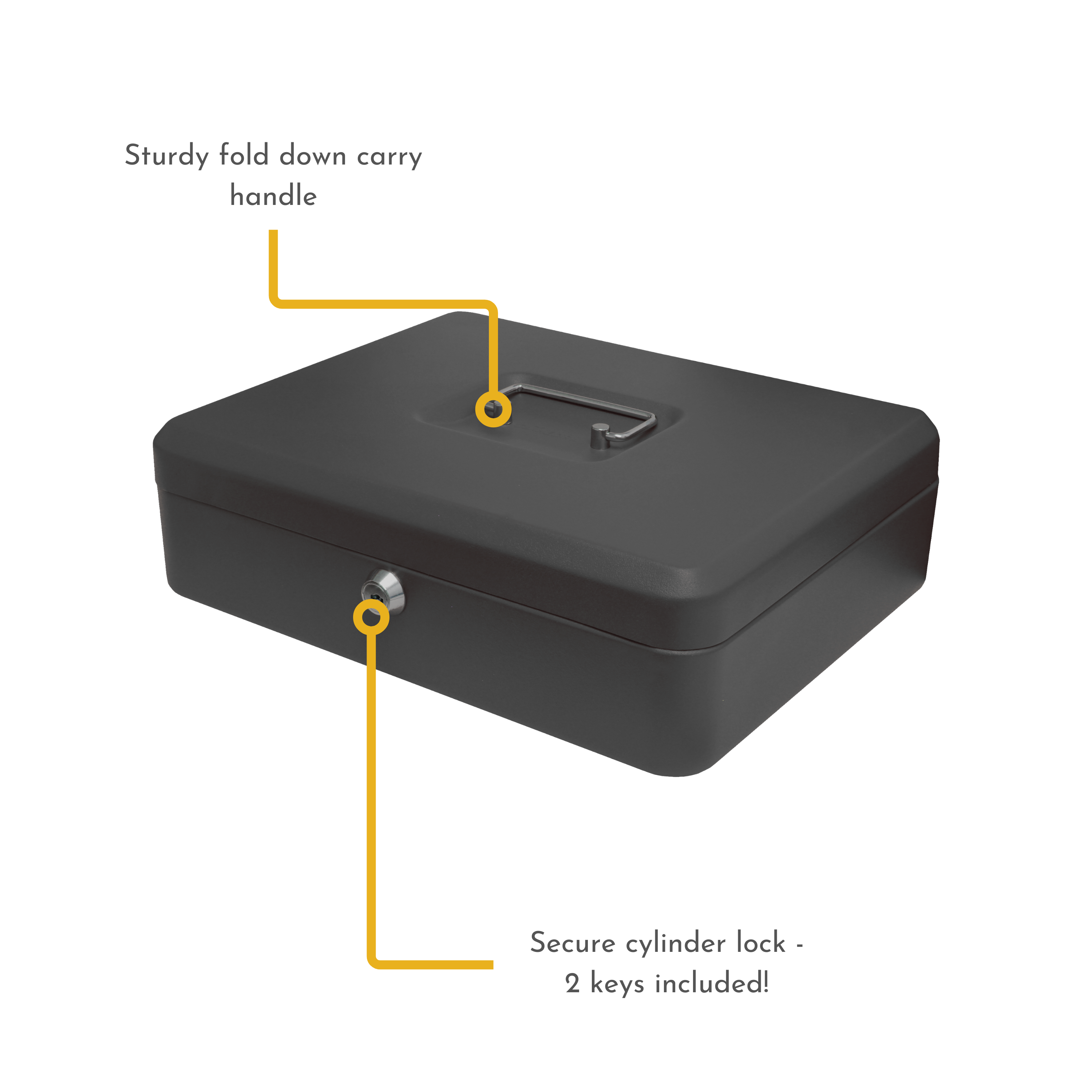 Key Lockable Cash Box with Lift Out 9 Compartment Coin Tray - 12 Inch