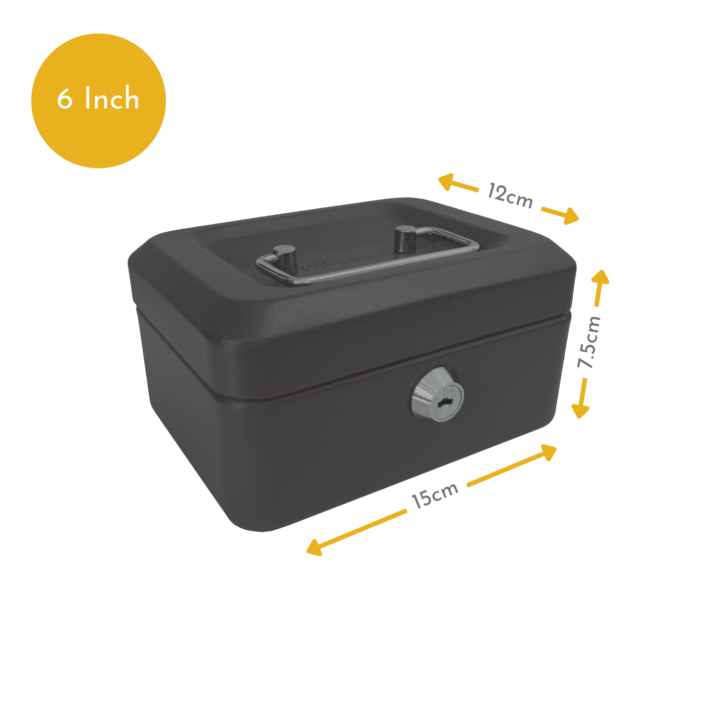 Key Lockable Cash Box with Lift Out 6 Compartment Coin Tray - 6 Inch