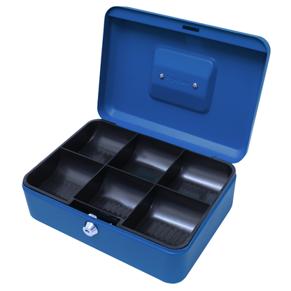 Key Lockable Cash Box with Lift Out 6 Compartment Coin Tray - 10 Inch