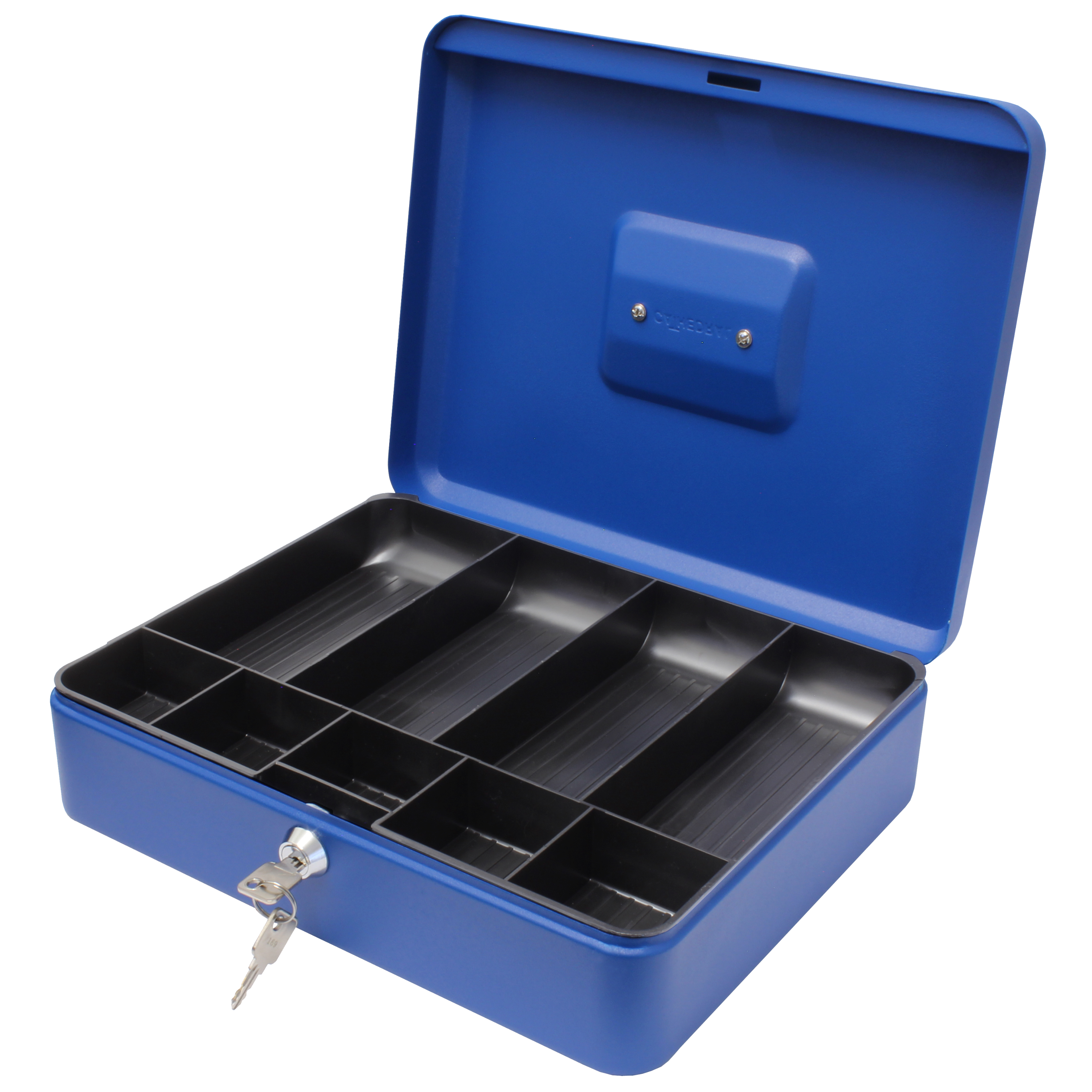 Key Lockable Cash Box with Lift Out 9 Compartment Coin Tray - 12 Inch