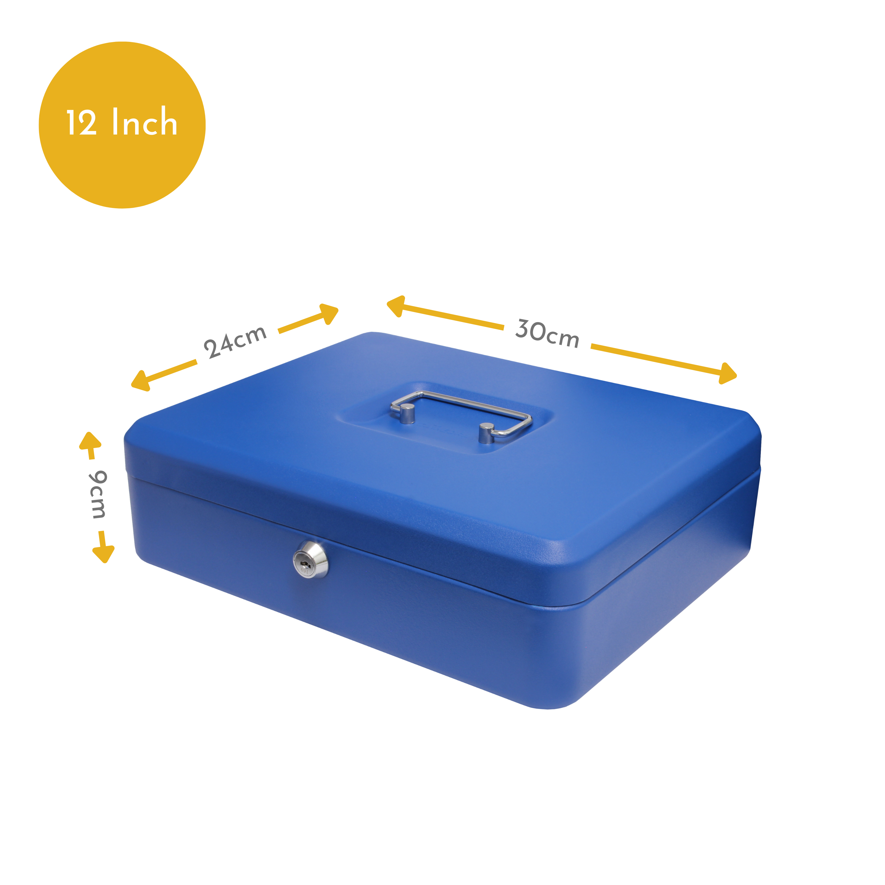 Key Lockable Cash Box with Lift Out 9 Compartment Coin Tray - 12 Inch