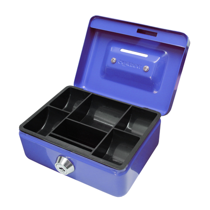 Key Lockable Cash Box with Coin Slot & Lift Out 5 Compartment Coin Tray - 4 Inch