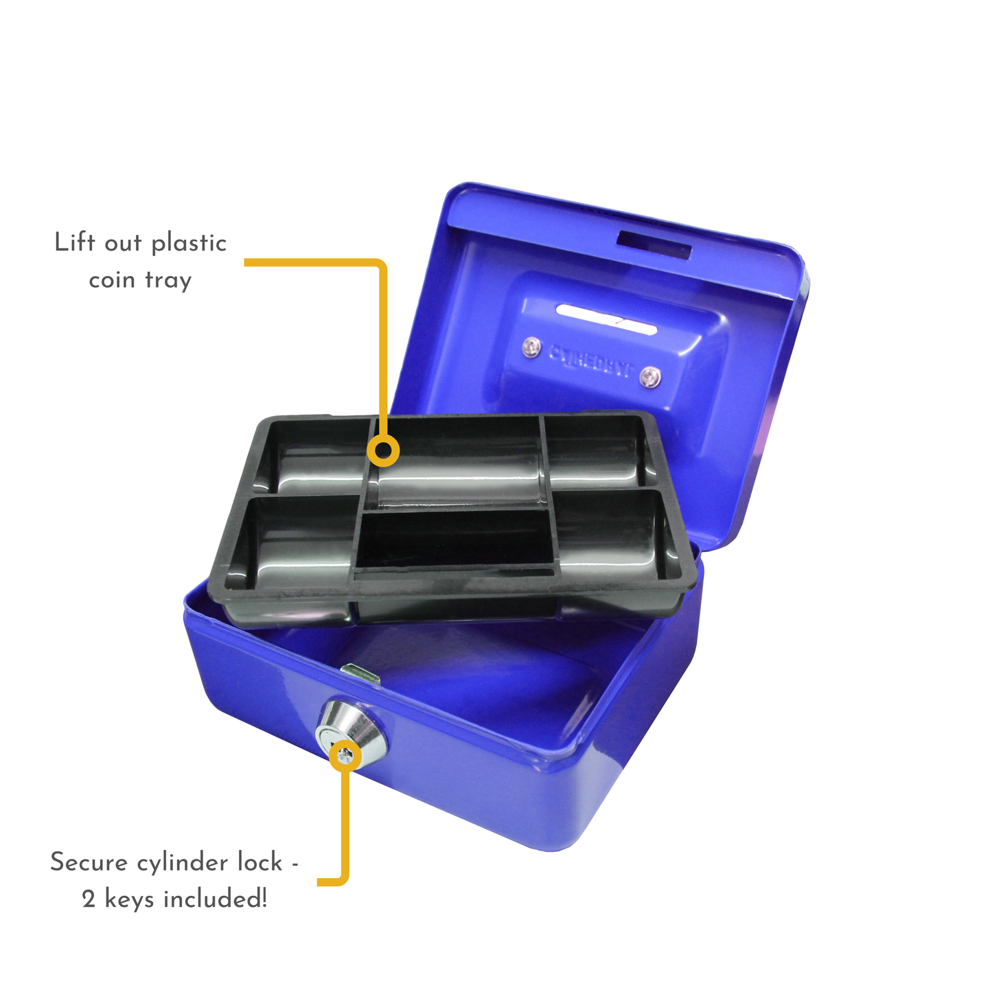 Key Lockable Cash Box with Coin Slot & Lift Out 5 Compartment Coin Tray - 4 Inch