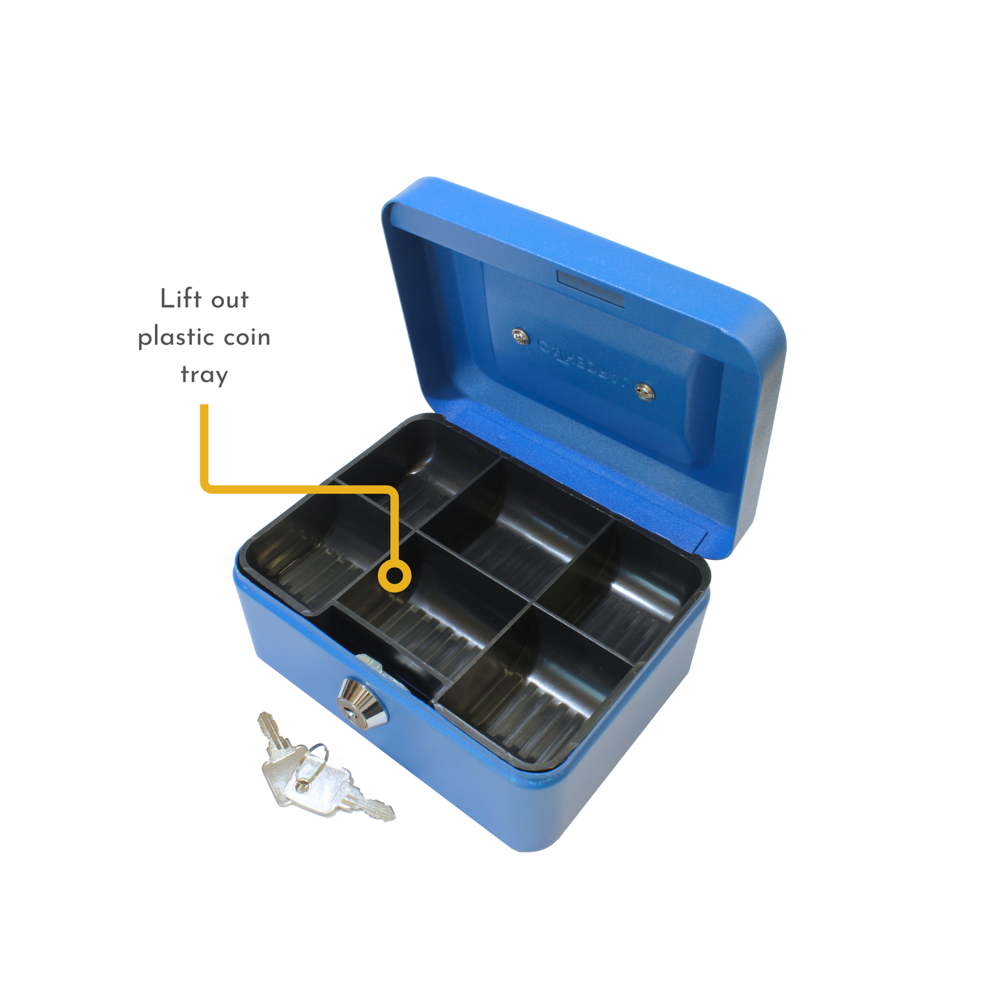 Key Lockable Cash Box with Lift Out 6 Compartment Coin Tray - 6 Inch