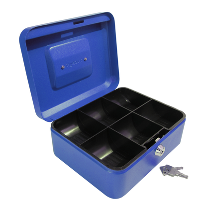 Key Lockable Cash Box with Lift Out 6 Compartment Coin Tray - 8 Inch