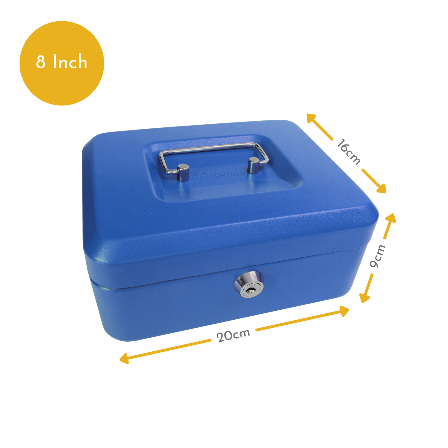 Key Lockable Cash Box with Lift Out 6 Compartment Coin Tray - 8 Inch