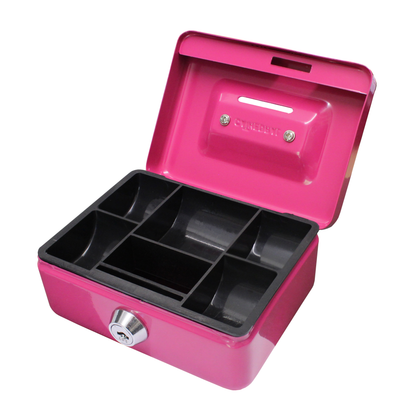 Key Lockable Cash Box with Coin Slot & Lift Out 5 Compartment Coin Tray - 4 Inch