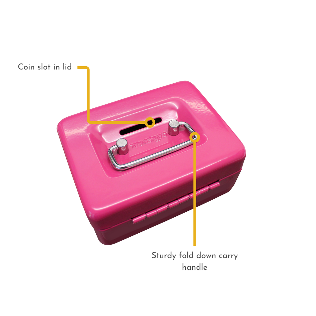 Key Lockable Cash Box with Coin Slot & Lift Out 5 Compartment Coin Tray - 4 Inch