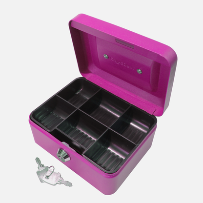 Key Lockable Cash Box with Lift Out 6 Compartment Coin Tray - 6 Inch