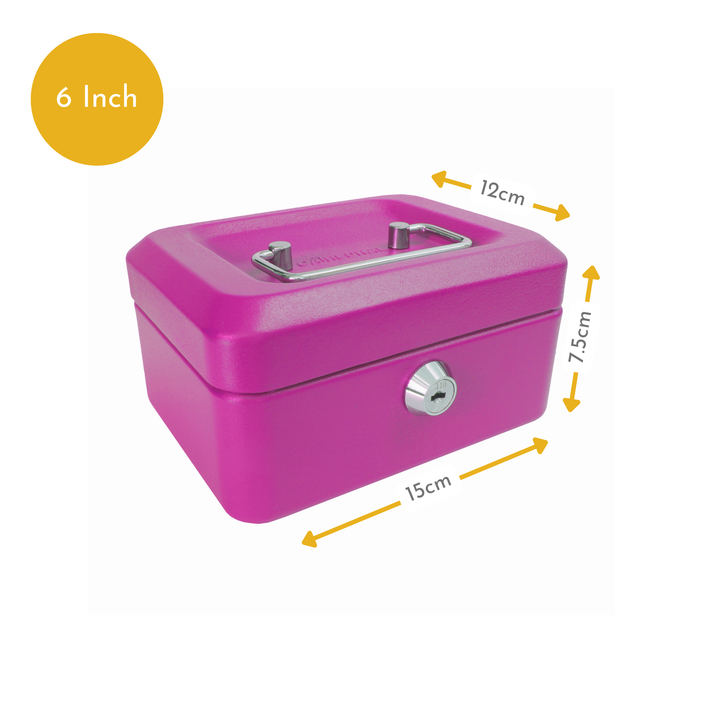 Key Lockable Cash Box with Lift Out 6 Compartment Coin Tray - 6 Inch