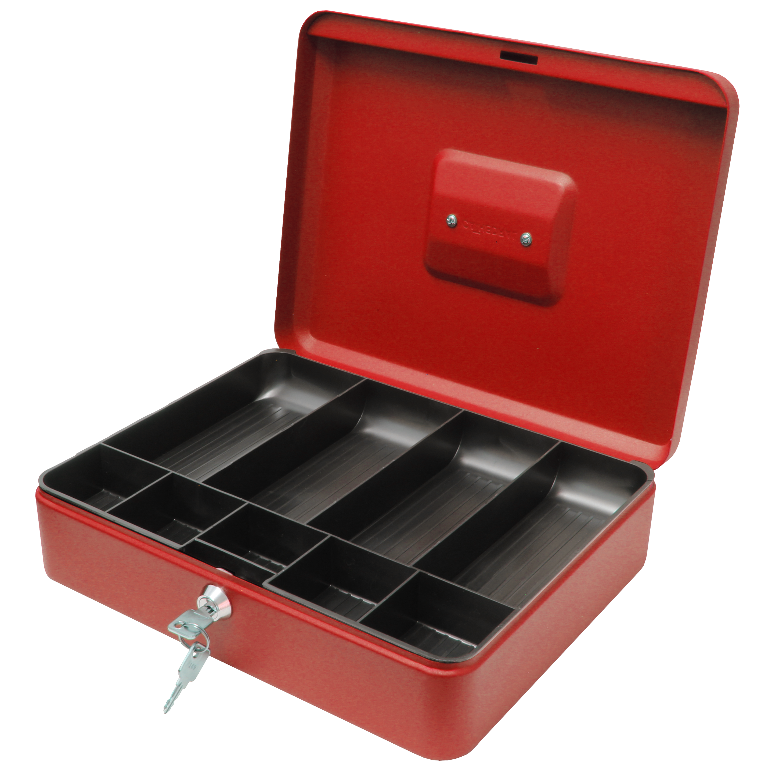 Key Lockable Cash Box with Lift Out 9 Compartment Coin Tray - 12 Inch