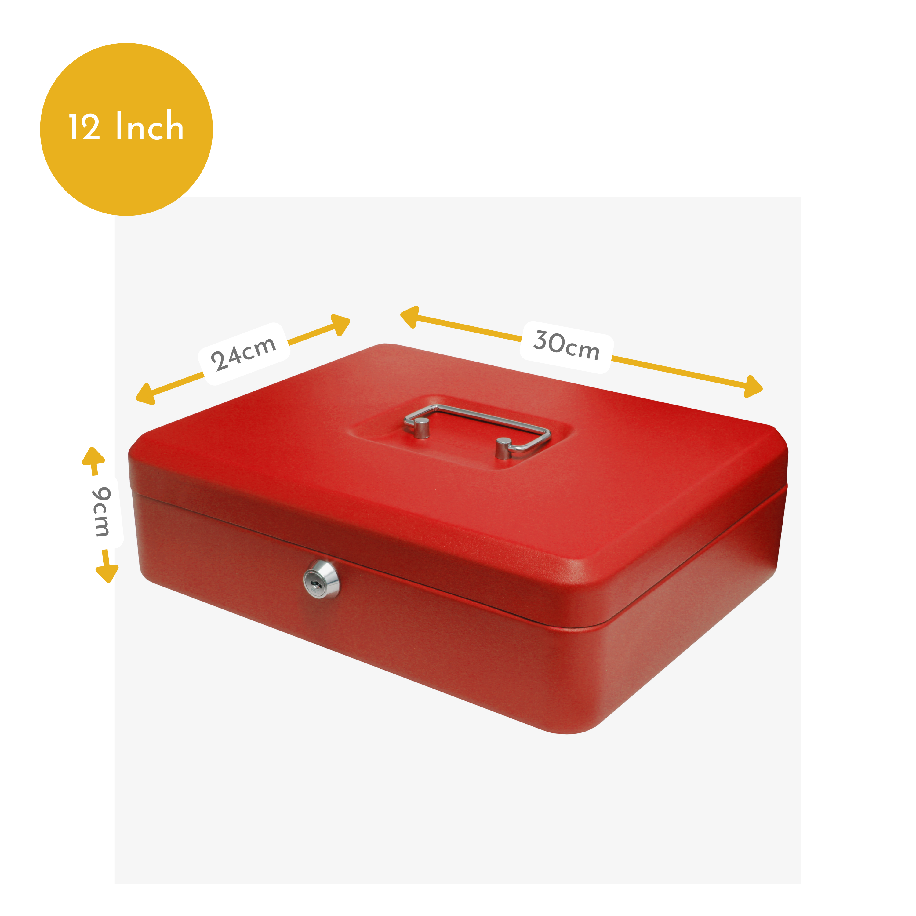 Key Lockable Cash Box with Lift Out 9 Compartment Coin Tray - 12 Inch