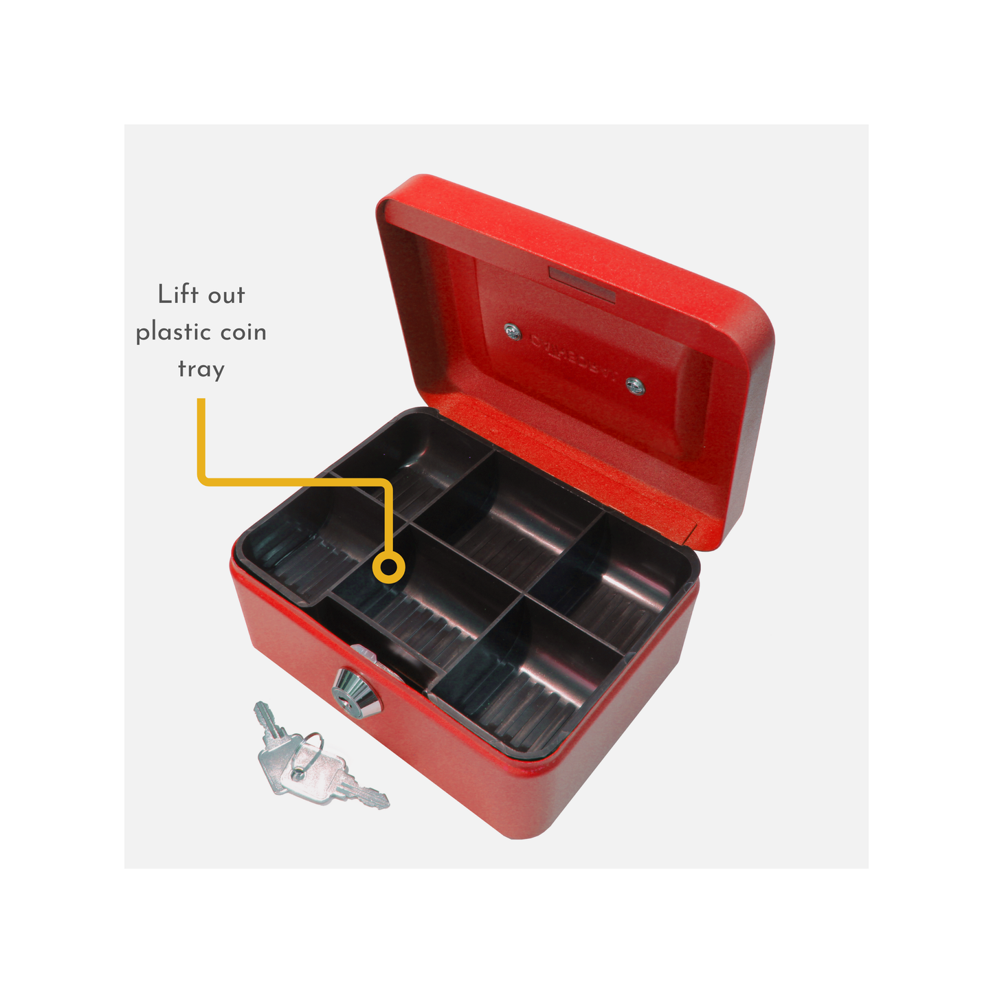 Key Lockable Cash Box with Lift Out 6 Compartment Coin Tray - 6 Inch