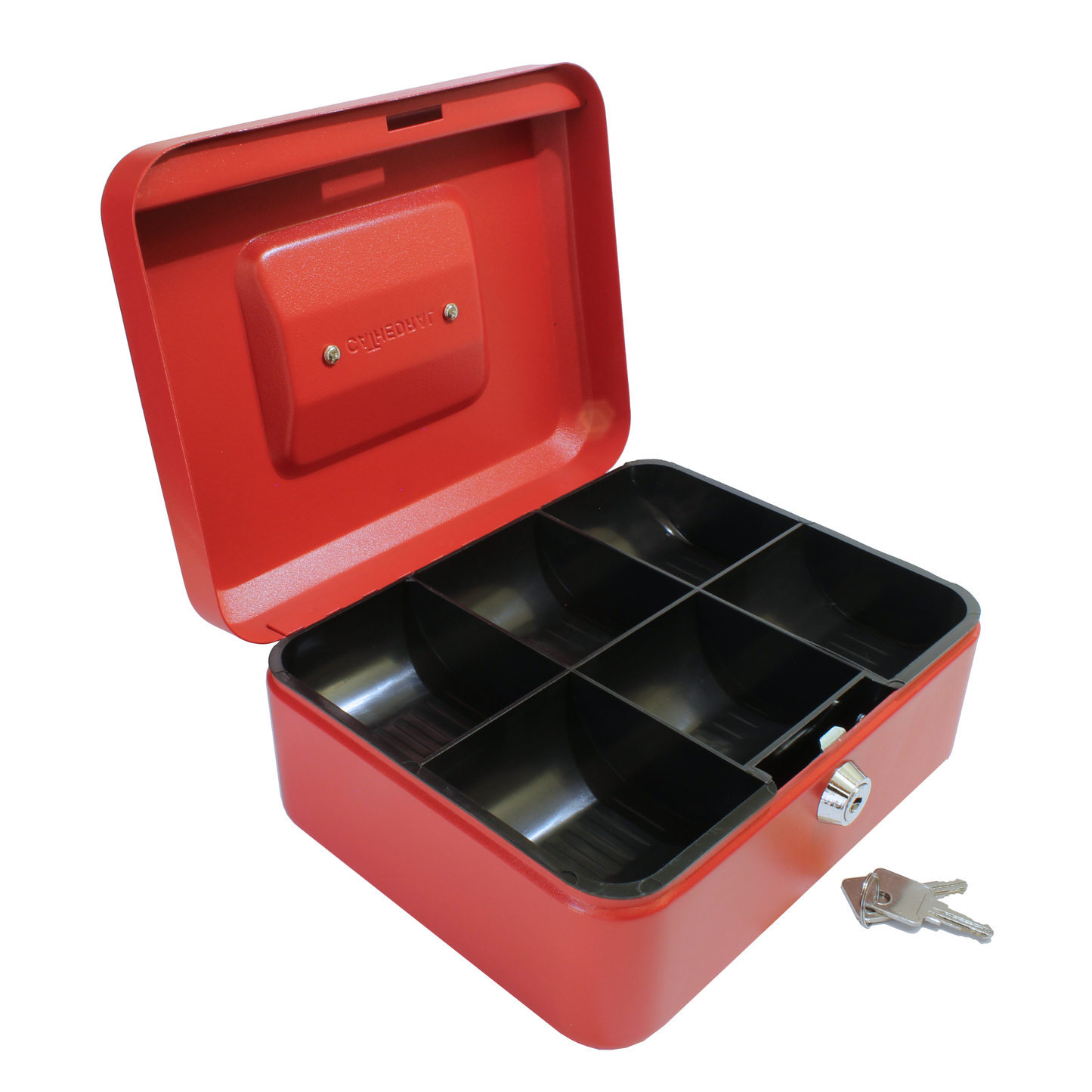 Key Lockable Cash Box with Lift Out 6 Compartment Coin Tray - 8 Inch