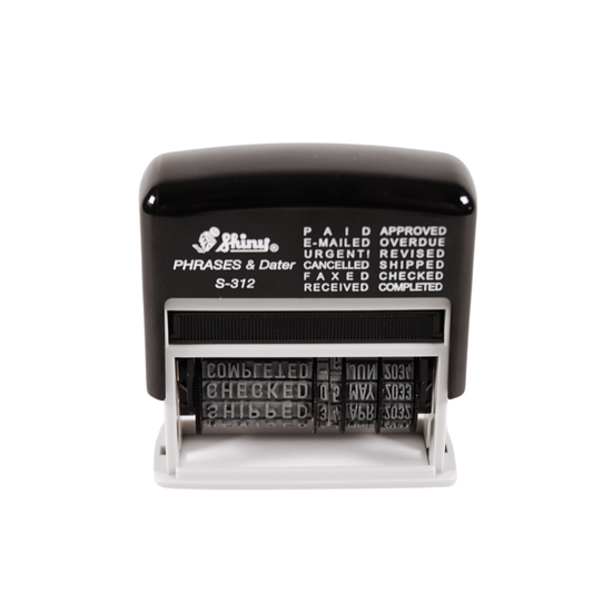 12-in-1 Self Inking Date Stamp - Date Stamp Plus 12 Phrases - 3.8mm Character Height