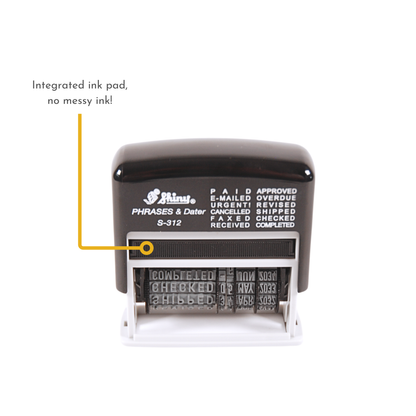 12-in-1 Self Inking Date Stamp - Date Stamp Plus 12 Phrases - 3.8mm Character Height