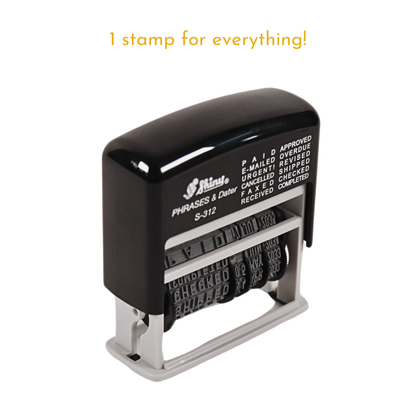 12-in-1 Self Inking Date Stamp - Date Stamp Plus 12 Phrases - 3.8mm Character Height