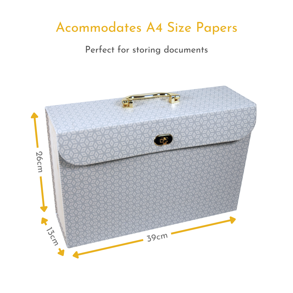 Chic Geometric 19-Pocket Expanding File Case with Gold Coloured Accents