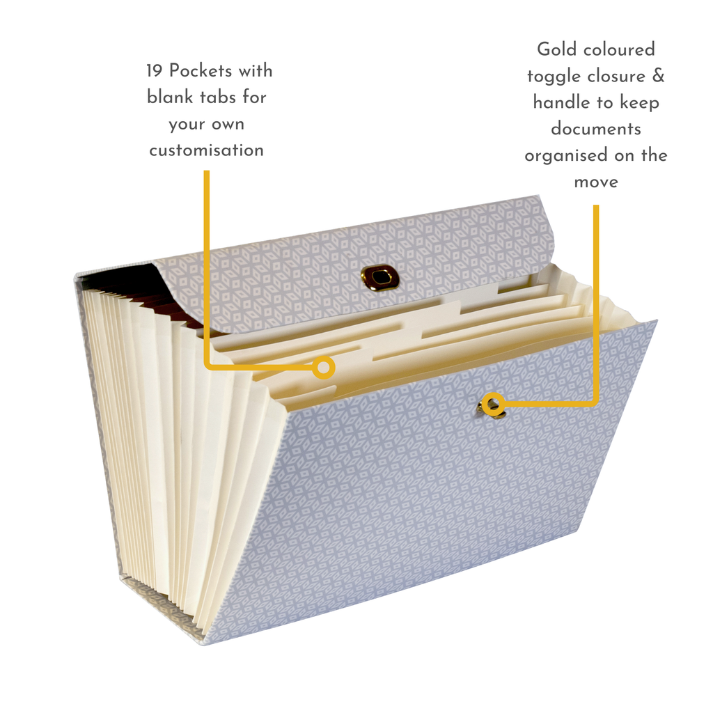 Chic Geometric 19-Pocket Expanding File Case with Gold Coloured Accents