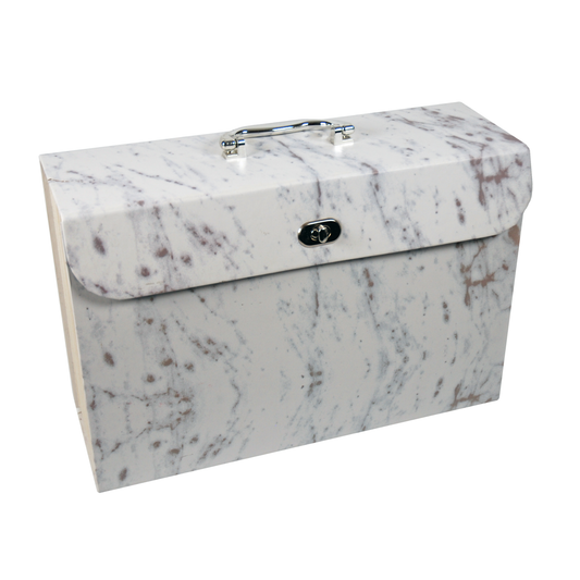 Luxurious Marble Design 19-Pocket Expanding Box File with Silver Coloured Accents