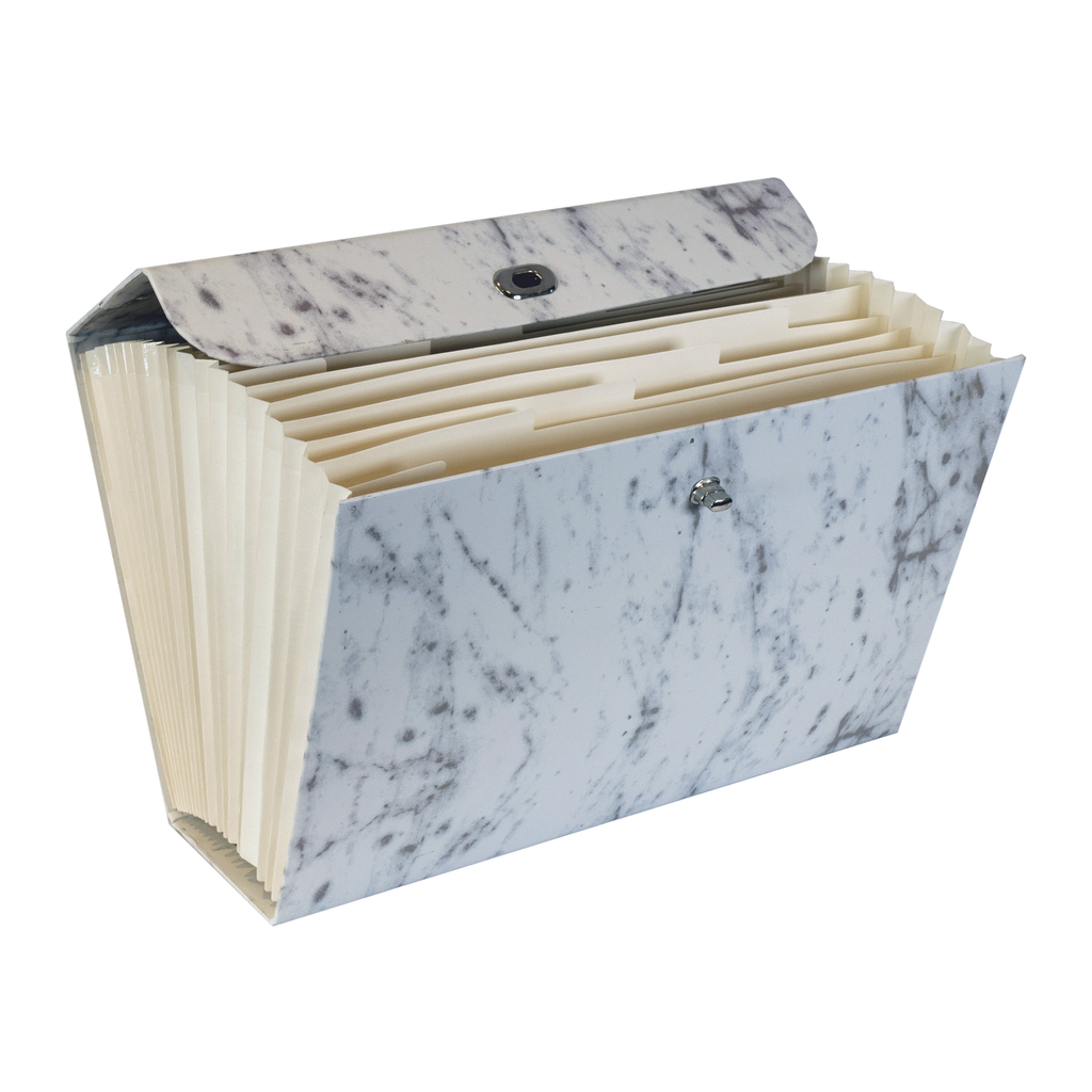 Luxurious Marble Design 19-Pocket Expanding Box File with Silver Coloured Accents