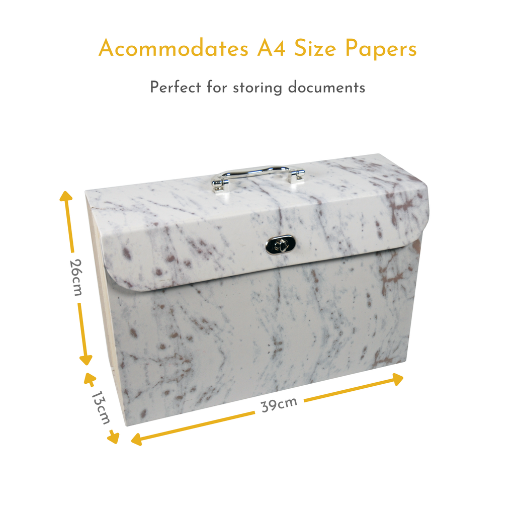 Luxurious Marble Design 19-Pocket Expanding Box File with Silver Coloured Accents