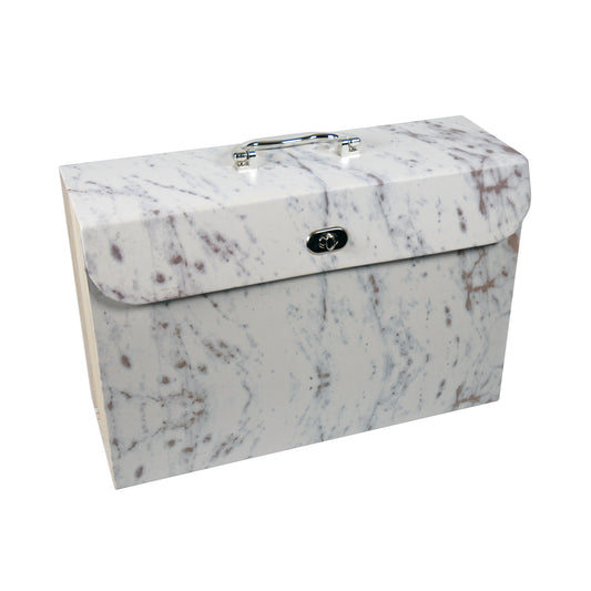 Luxurious Marble Design 19-Pocket Expanding Box File with Silver Coloured Accents