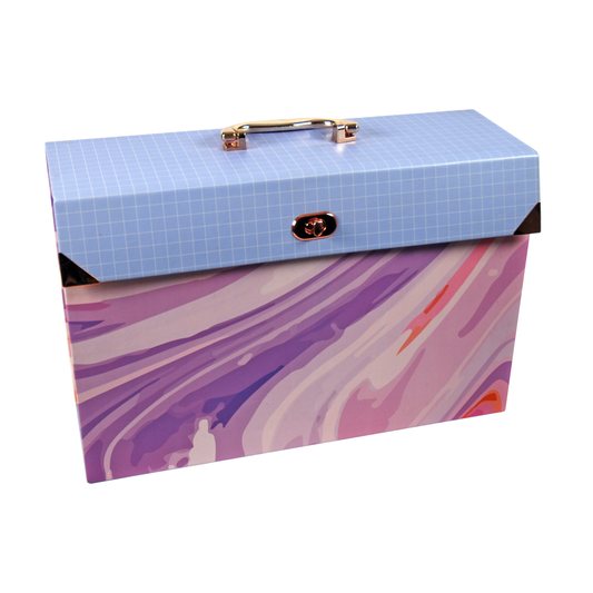 Purple Abstract 19-Pocket Expanding Box File with Rose Gold Coloured Accents