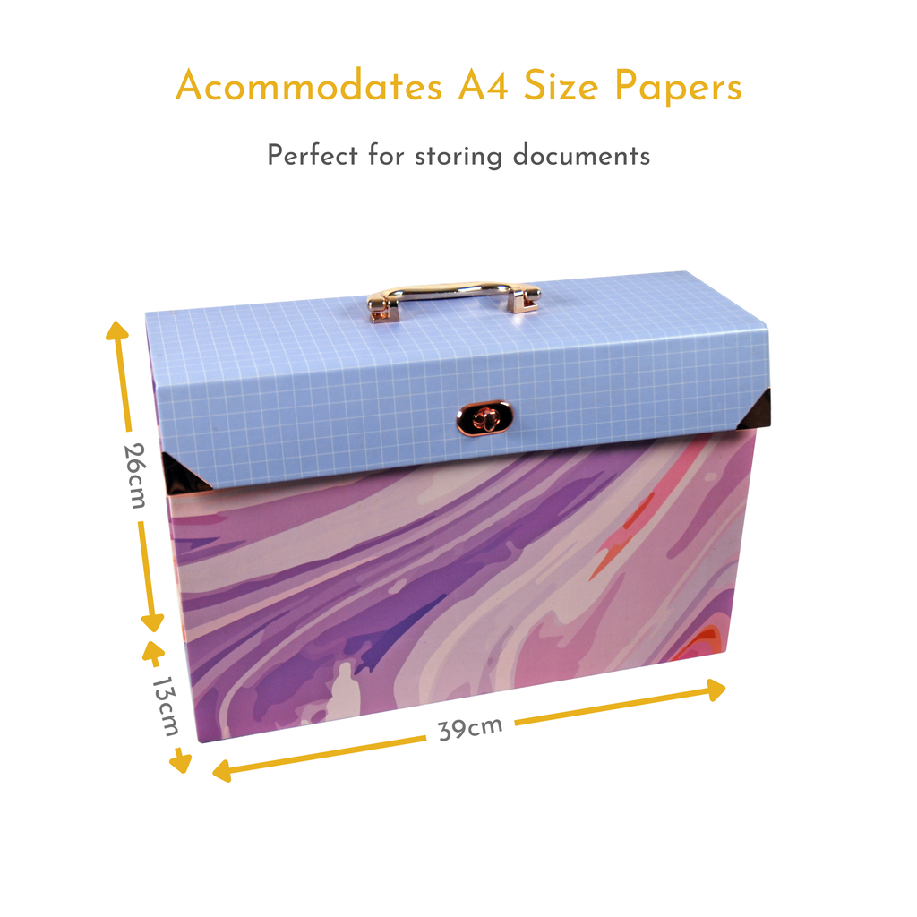 Purple Abstract 19-Pocket Expanding Box File with Rose Gold Coloured Accents