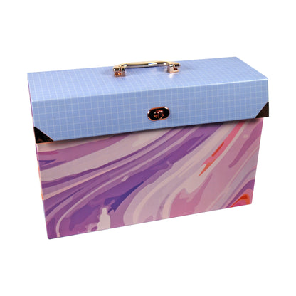 Purple Abstract 19-Pocket Expanding Box File with Rose Gold Coloured Accents