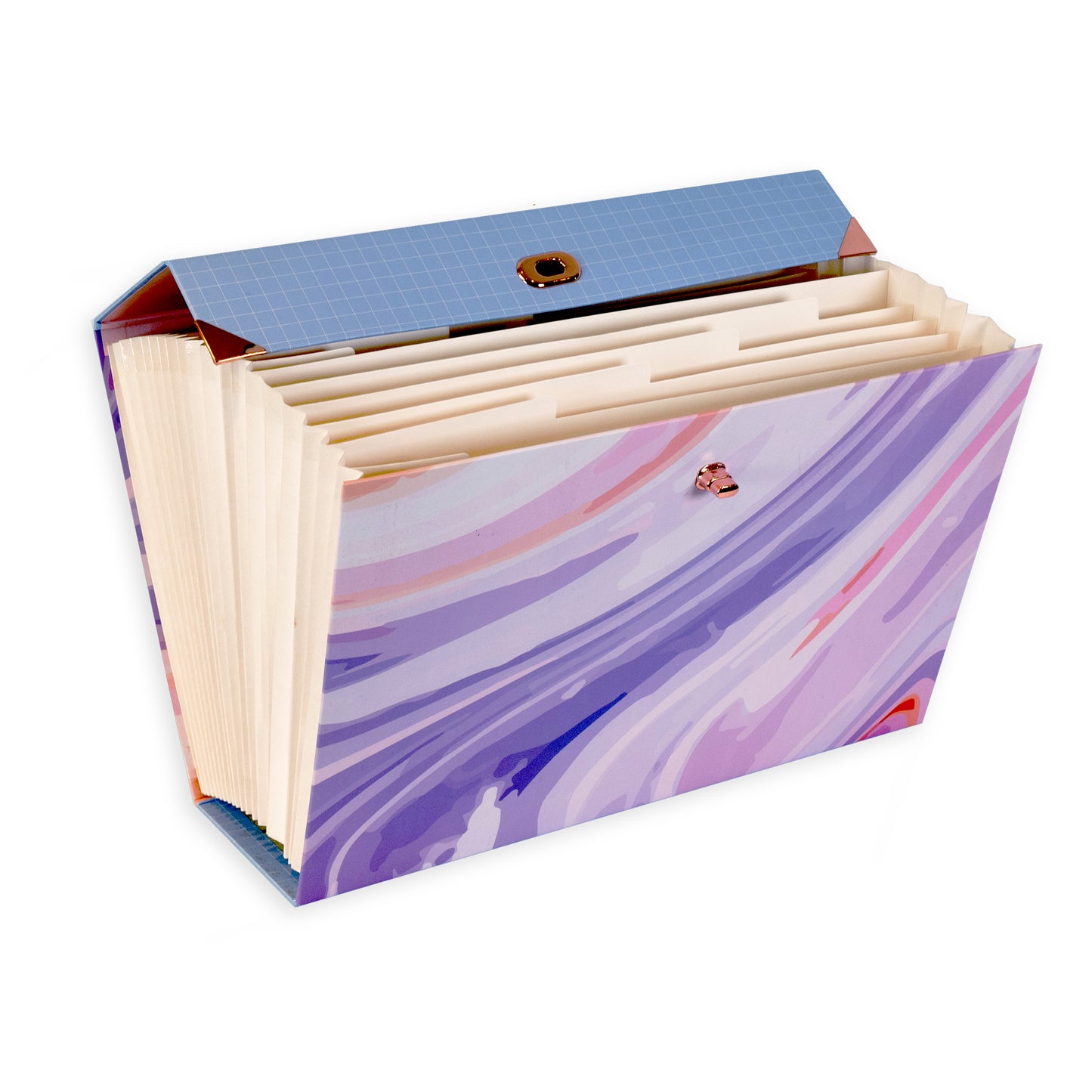 Purple Abstract 19-Pocket Expanding Box File with Rose Gold Coloured Accents