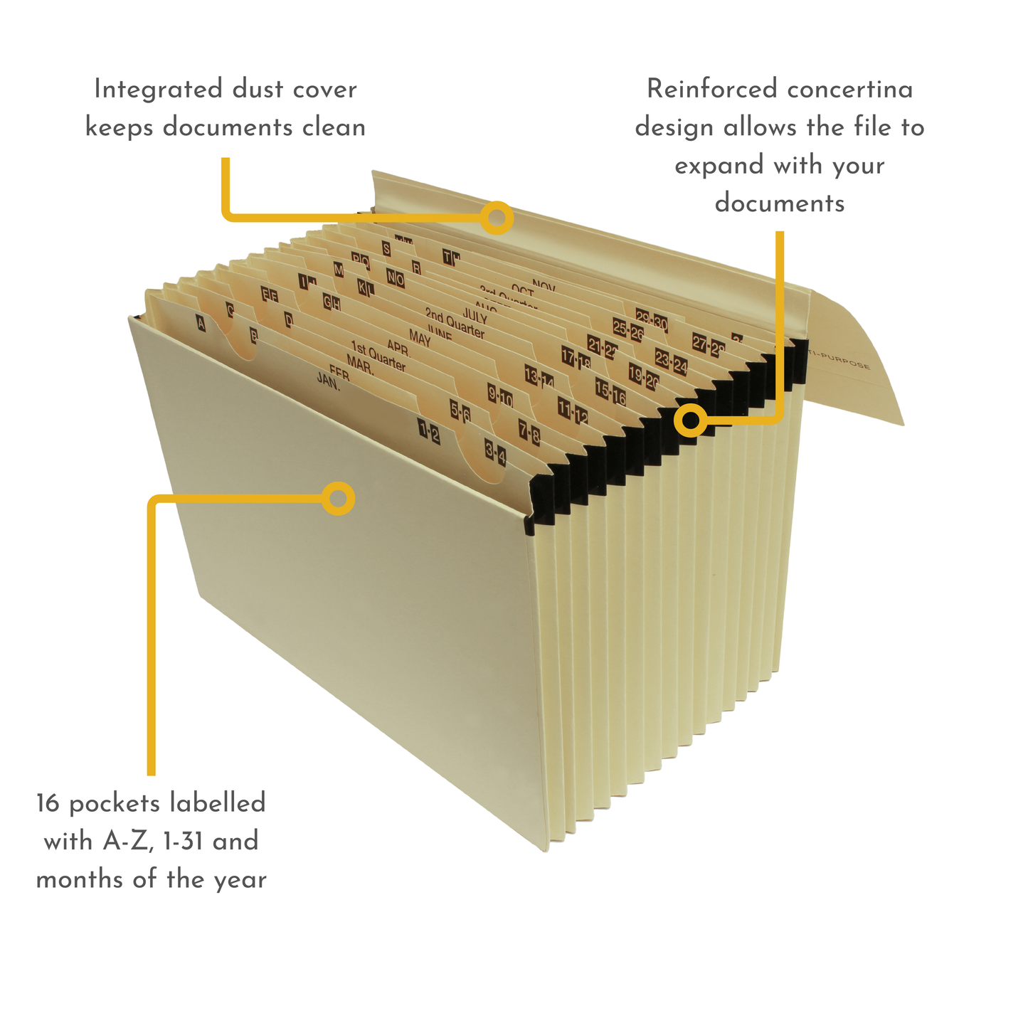 Multi-Purpose 16 Pocket Manila Expanding File