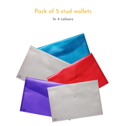 A4 Assorted Colour Plastic Stud Wallets