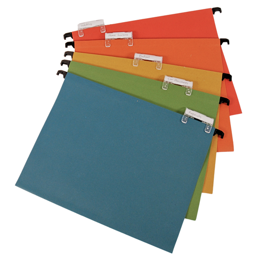 A4 Assorted Colour Suspension Files with Clip on Index Tabs and Inserts - Pack of 10