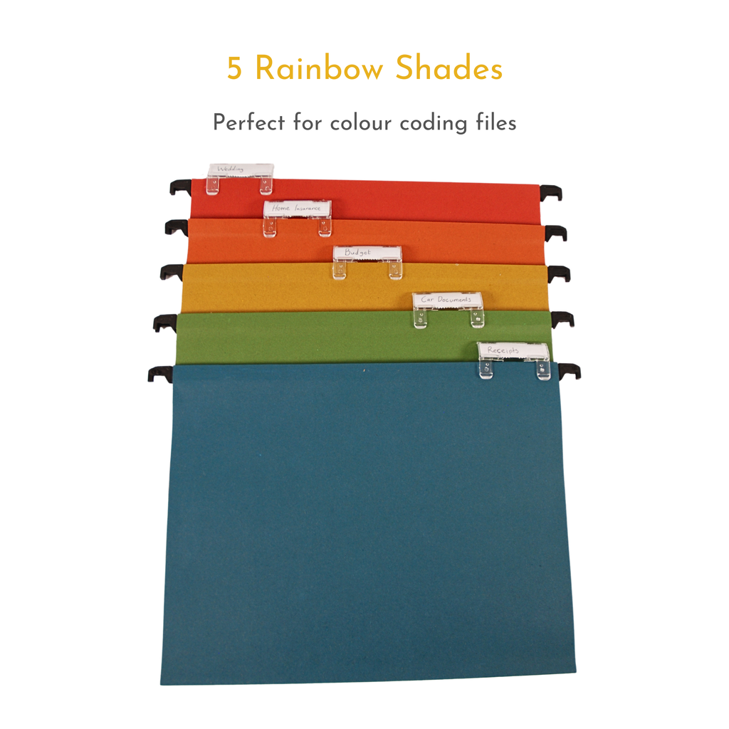 A4 Assorted Colour Suspension Files with Clip on Index Tabs and Inserts - Pack of 10